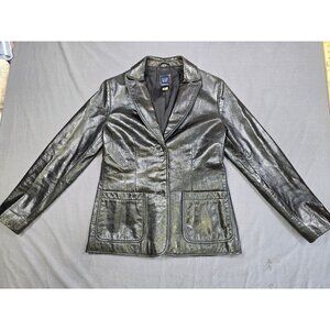 Gap Black Genuine Leather Blazer Jacket S Size Womens